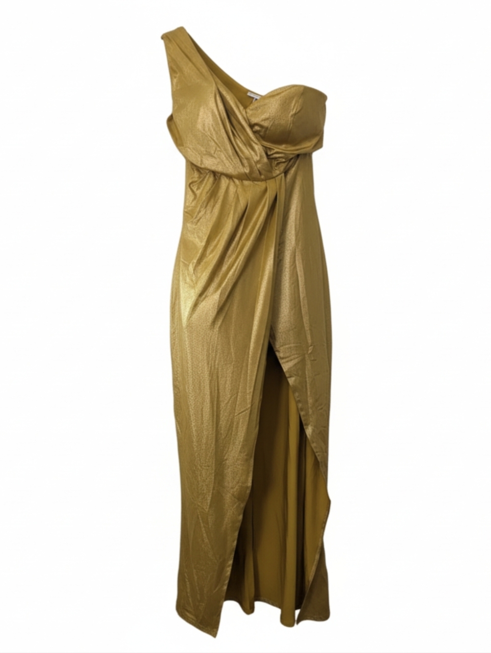One-Shoulder Gold Evening Gown